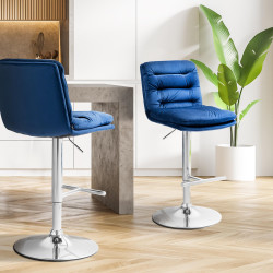 Set di 2 sgabelli da bar in velluto Damar, blu cromo