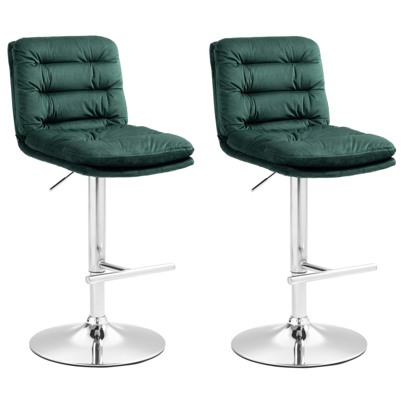 Ensemble de 2 tabourets de bar Damar, velours, vert chromé
