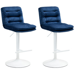 Ensemble de 2 tabourets de bar en velours Damar, blanc et bleu
