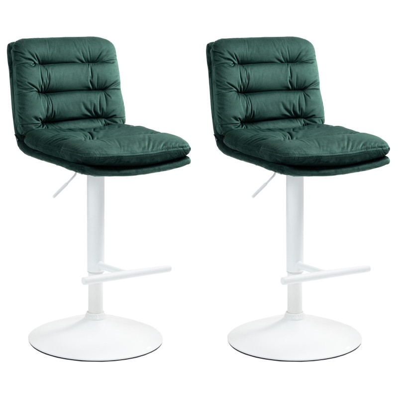 Ensemble de 2 tabourets de bar en velours Damar, blanc/vert