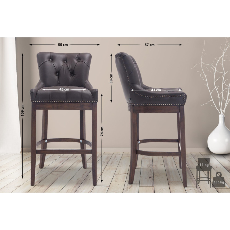 Tabouret de bar Lakewood en cuir véritable, marron antique
