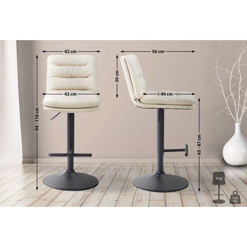 Ensemble de 2 tabourets de bar Damar, similicuir, noir et crème