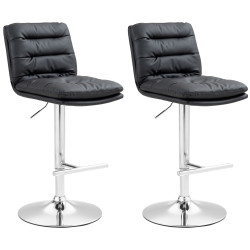 Ensemble de 2 tabourets de bar Damar, similicuir, chromés, noirs