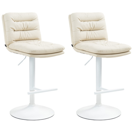 Juego de 2 taburetes de bar Damar, piel sintética, blanco/crema