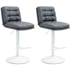 Juego de 2 taburetes de bar Damar, piel sintética, blanco/gris