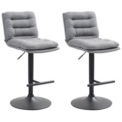 Ensemble de 2 tabourets de bar Damar, en tissu, noir et gris