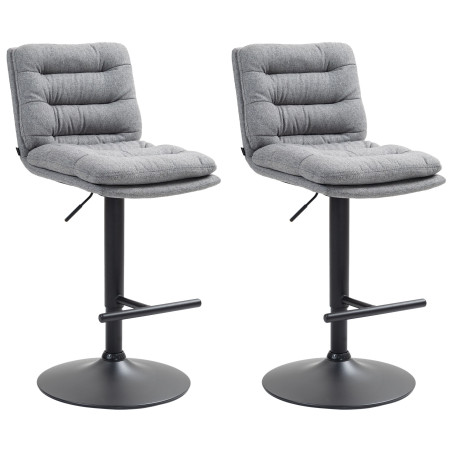 Ensemble de 2 tabourets de bar Damar, en tissu, noir et gris