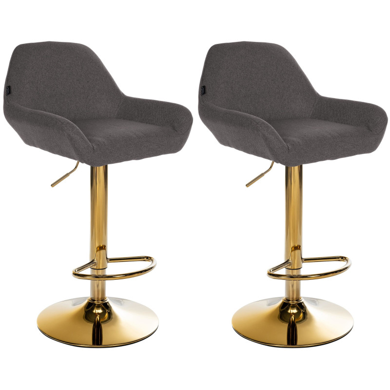 Ensemble de 2 tabourets de bar Braga Gold en tissu gris foncé