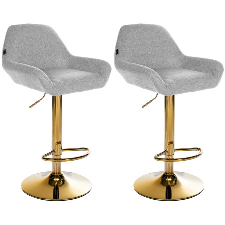 Ensemble de 2 tabourets de bar Braga Gold en tissu gris