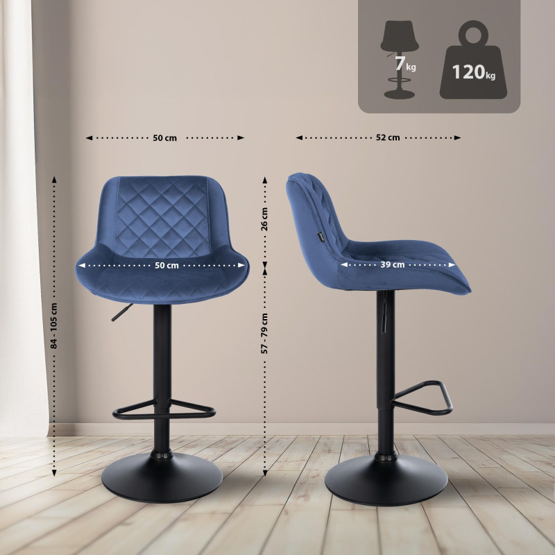 Tabouret de bar Kasson en velours bleu