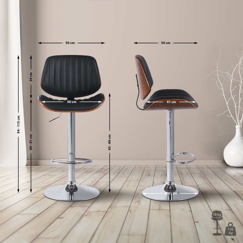 Sgabello da bar Clawson, similpelle, cromato, noce/nero