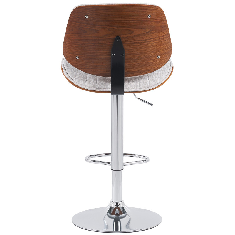 Sgabello da bar Clawson, tessuto, cromato, noce/crema