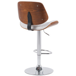 Tabouret de bar Clawson, tissu, chrome, noyer/crème