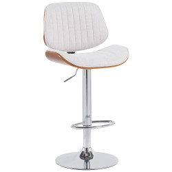 Tabouret de bar Clawson, tissu, chrome, noyer/crème