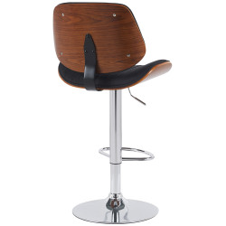 Taburete de bar Clawson, tapizado en tela, cromado, nogal/negro