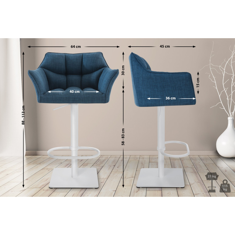 Tabouret de bar Damaso W en tissu bleu