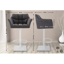 Tabouret de bar Damaso W en tissu gris titane