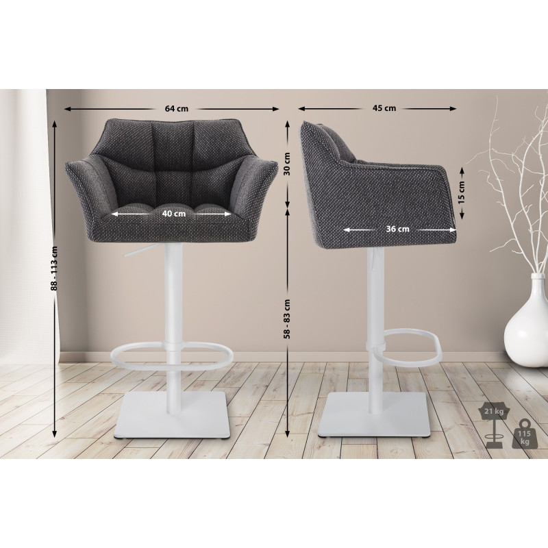 Tabouret de bar Damaso W en tissu gris titane