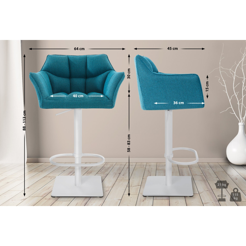 Tabouret de bar Damaso W tissu turquoise