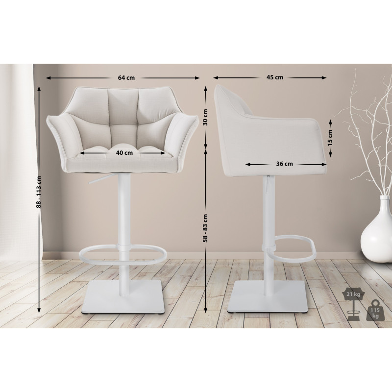 Tabouret de bar Damaso W en tissu blanc