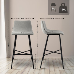 Tabouret de bar Altona, tissu gris