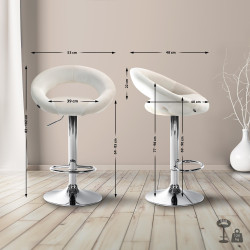 Tabouret de bar Olinda, velours, chrome, crème