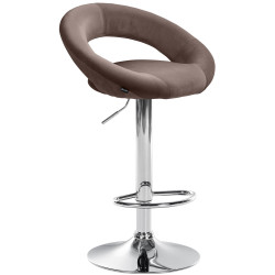 Tabouret de bar Olinda, velours, chrome, marron
