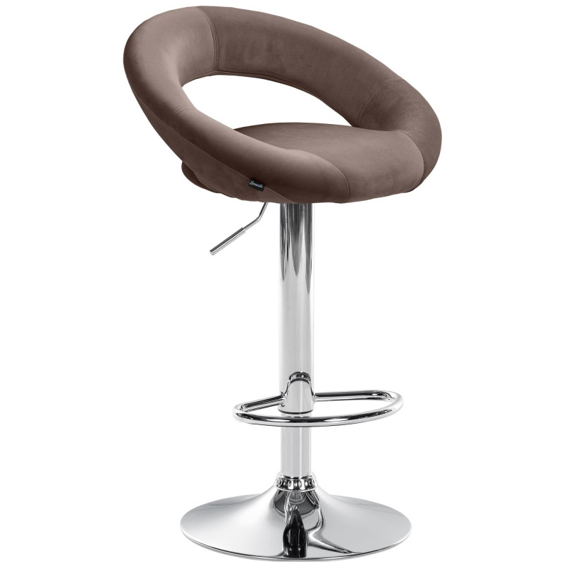 Tabouret de bar Olinda, velours, chrome, marron