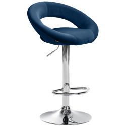 Tabouret de bar Olinda, velours, chrome, bleu
