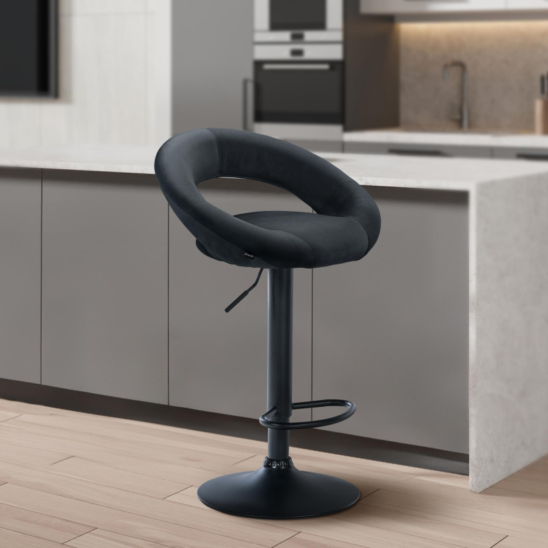 Tabouret de bar Olinda en velours noir et gris foncé