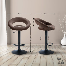 Tabouret de bar Olinda, velours, noir/marron