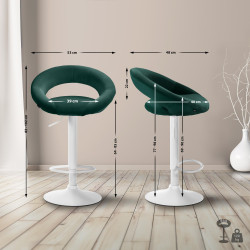 Tabouret de bar Olinda en velours, blanc/vert