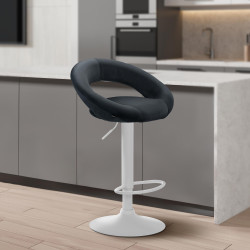 Tabouret de bar Olinda, velours, blanc/gris foncé