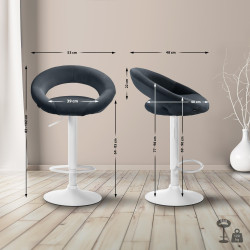 Tabouret de bar Olinda, velours, blanc/gris foncé