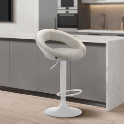 Tabouret de bar Olinda en velours, blanc/crème