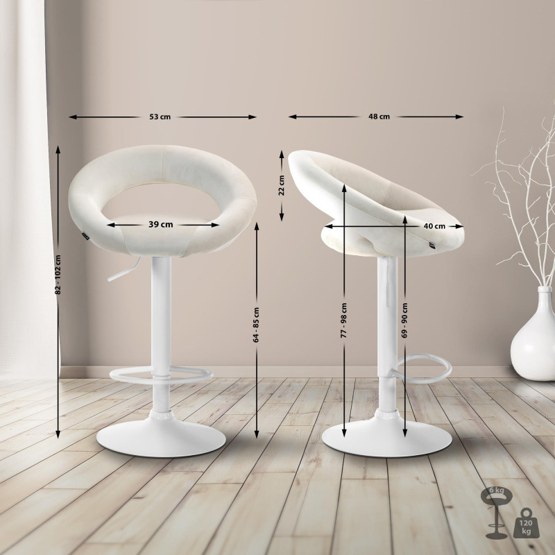 Tabouret de bar Olinda en velours, blanc/crème