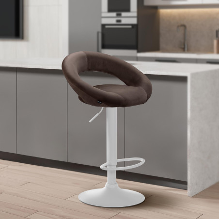 Tabouret de bar Olinda, velours, blanc/marron