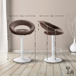 Tabouret de bar Olinda, velours, blanc/marron