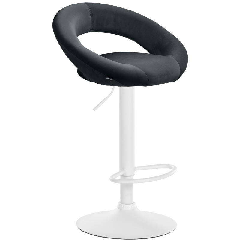 Tabouret de bar Olinda, velours, blanc/noir