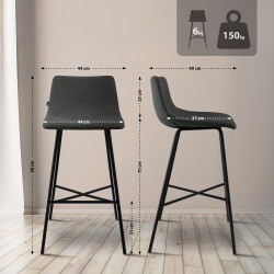 Tabouret de bar Altona en tissu gris foncé
