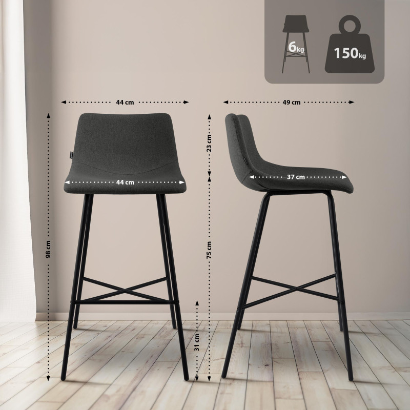 Tabouret de bar Altona en tissu gris foncé