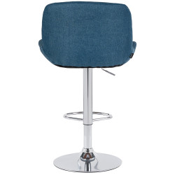 Tabouret de bar Solon, chromé, tissu bleu