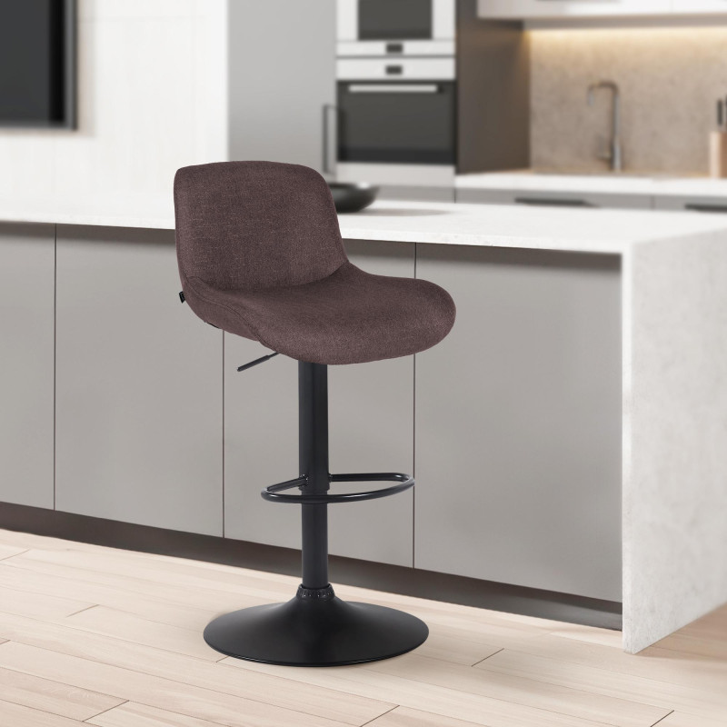 Tabouret de bar Solon, tissu noir, marron foncé