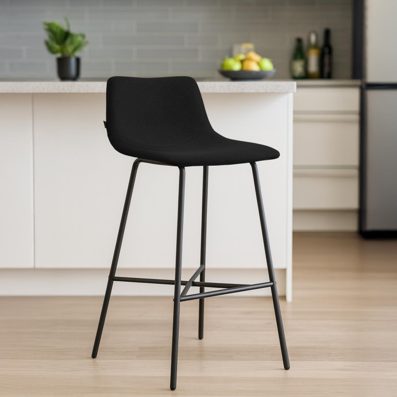 Tabouret de bar Altona en tissu noir