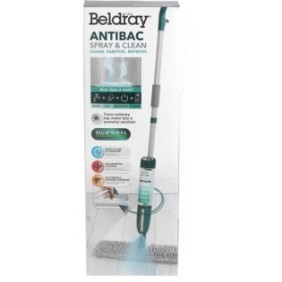 BELDRAY Antibac Spray é Clean Mop - Balai éléctrique avec spray - Bouteille d'eau réutilisable 400ml - Tampon de balai en microf