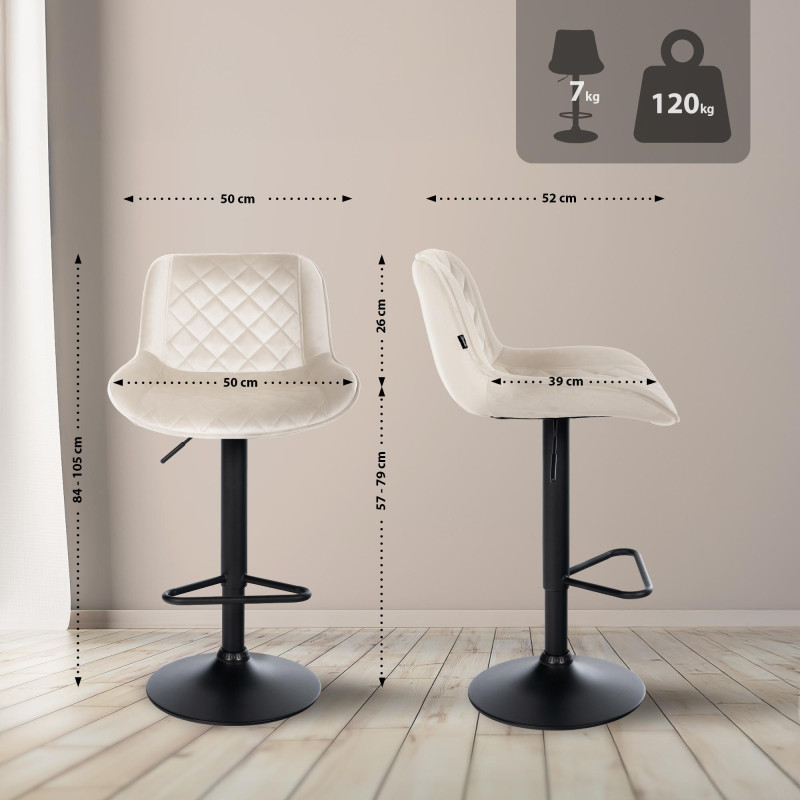 Set di 2 sgabelli da bar Kasson velluto crema