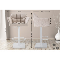 Tabouret de bar Damaso W tissu ivoire