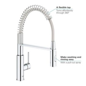 GROHE Robinet évier de cuisine Get, mitigeur monocommande 2 jets, robinet avec douchette extractible professionnelle, 30361000