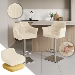 Tabouret de bar Damaso B en velours côtelé, crème