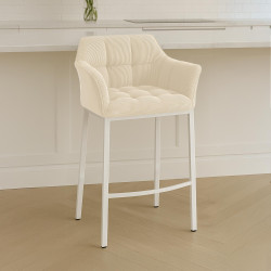 Banqueta de bar Damaso W Cord com estrutura de 4 pés, cor creme